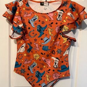Orange Western Print Bodysuit Cavender’s